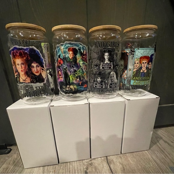 Set of 4 glass cups with bamboo lids( straw and straw cleaner) - Picture 1 of 2